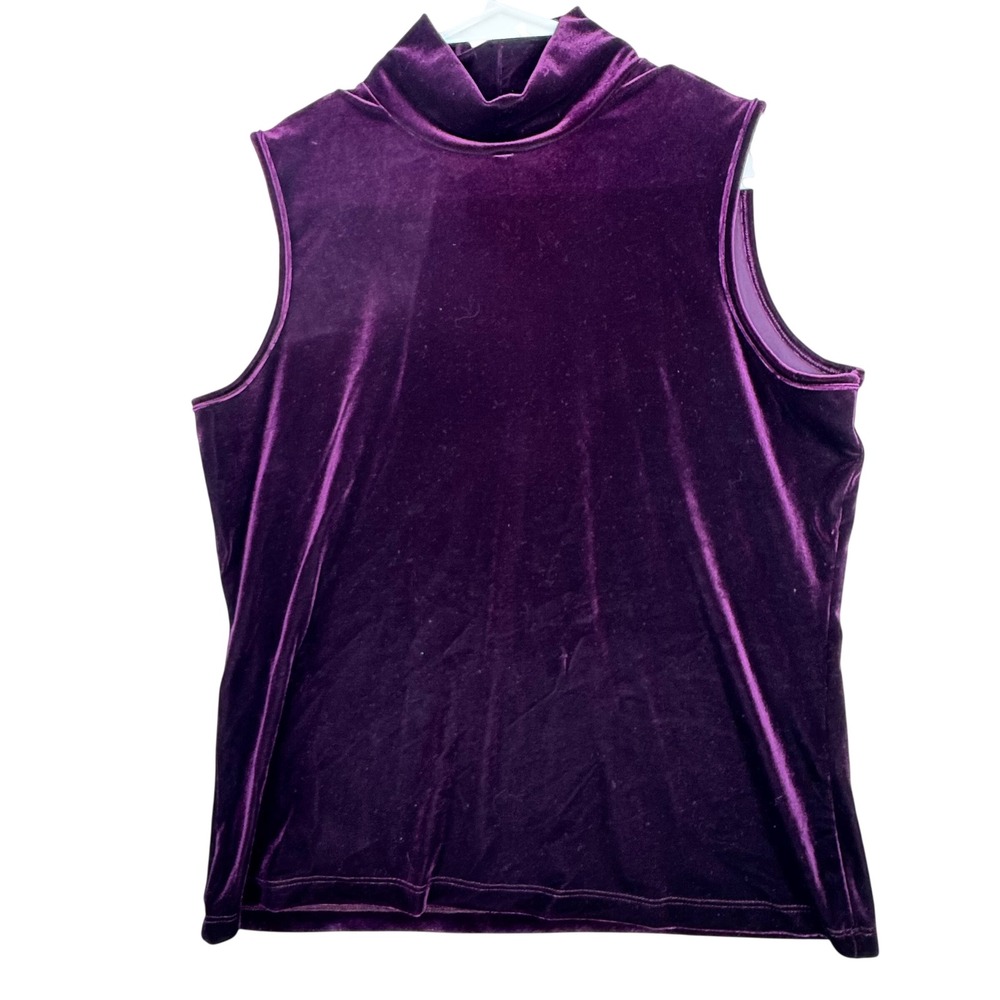 VTG Y2K Mock Neck Tank Top Women Size M Purple Velvet Sleeveless Goth 90s